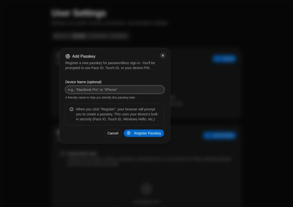 Add Passkey Dialog