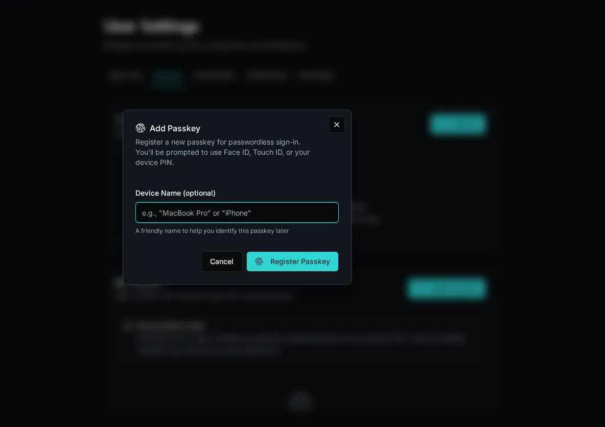 Add Passkey Dialog