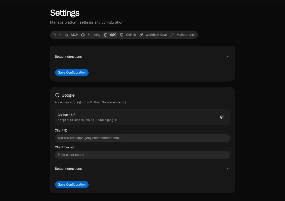 Add Google SSO Dialog