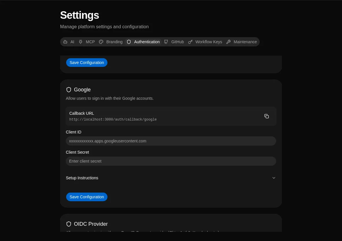 Add Google SSO Dialog