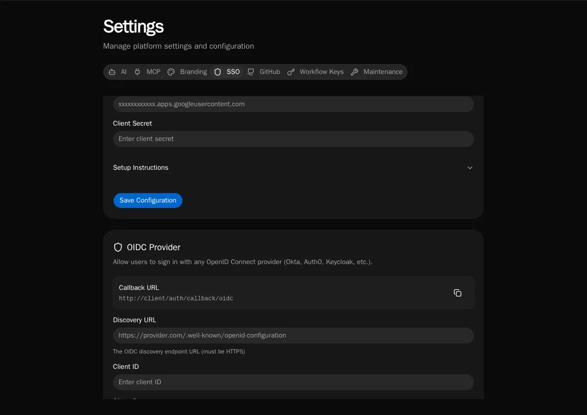 Add OIDC SSO Dialog