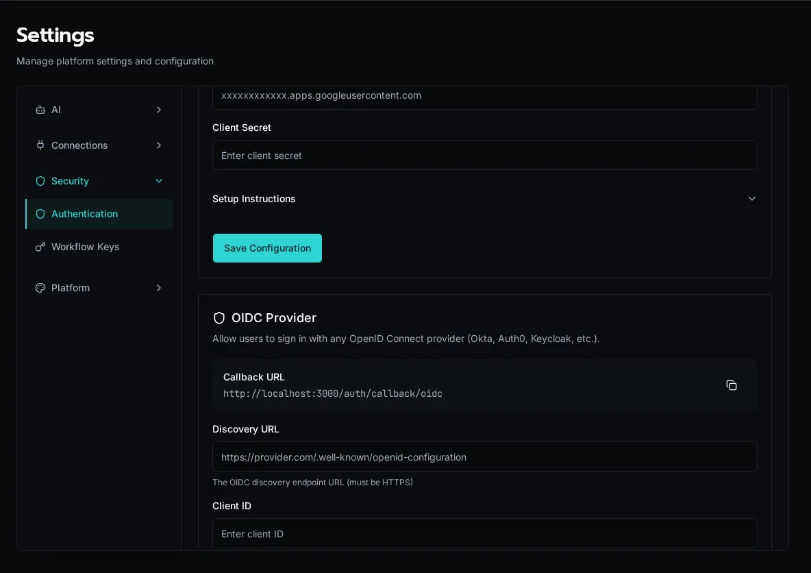 Add OIDC SSO Dialog