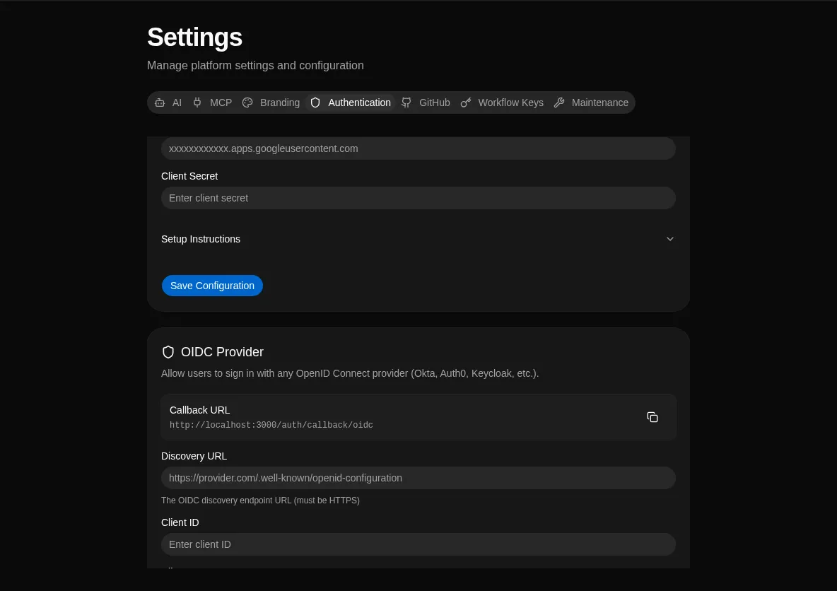 Add OIDC SSO Dialog
