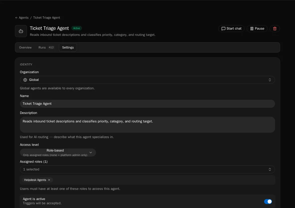Agent access settings