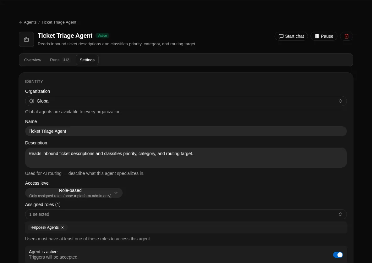 Agent access settings