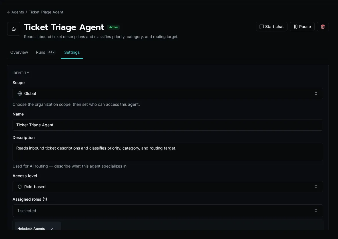 Agent access settings