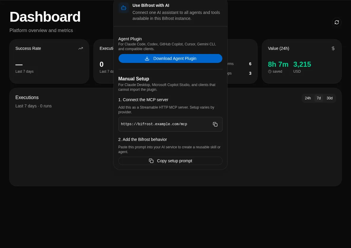 Bifrost AI connection menu