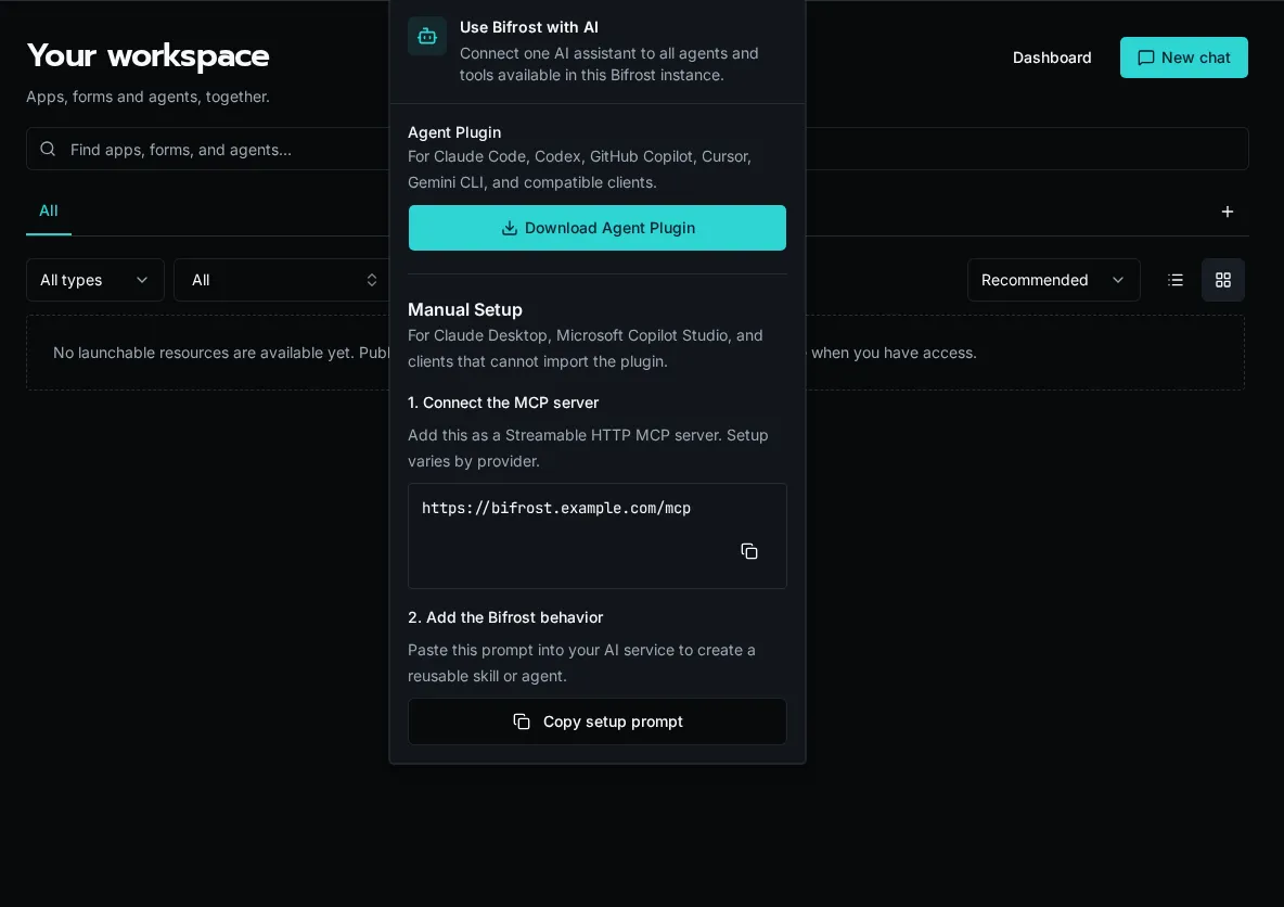 Bifrost AI connection menu