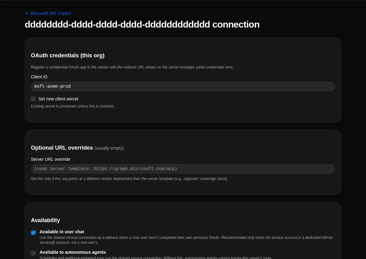Connection edit form