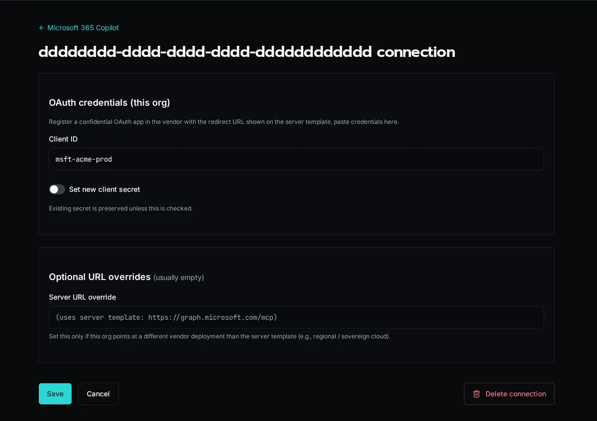 Connection edit form