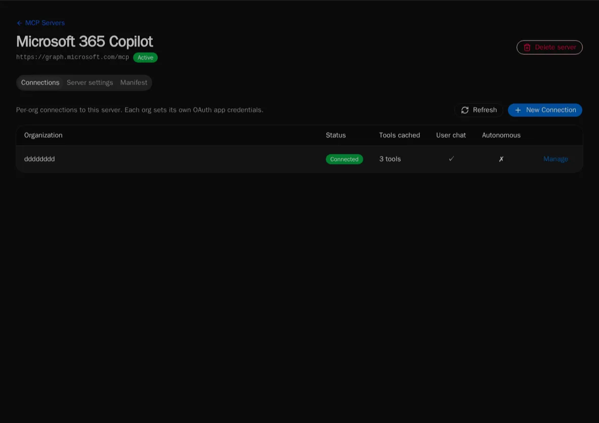 Server detail with connections