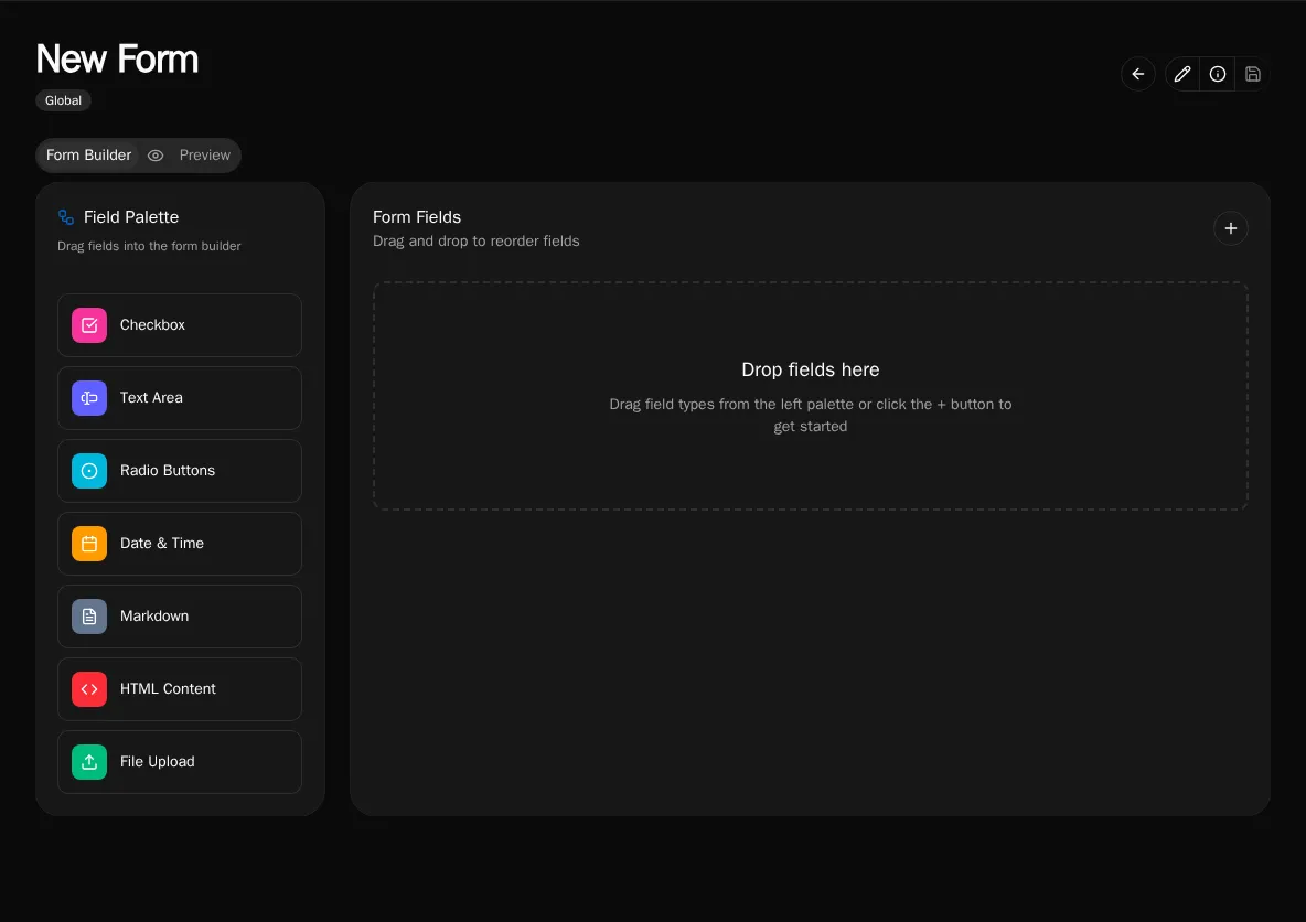 Form builder with HTML Content field in the palette