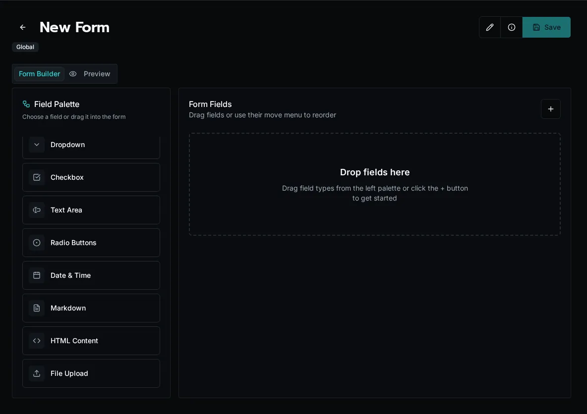 Form builder with HTML Content field in the palette