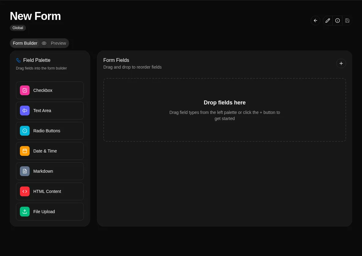 Form builder with HTML Content field in the palette