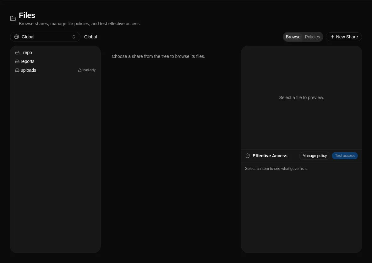Files browser with global shares