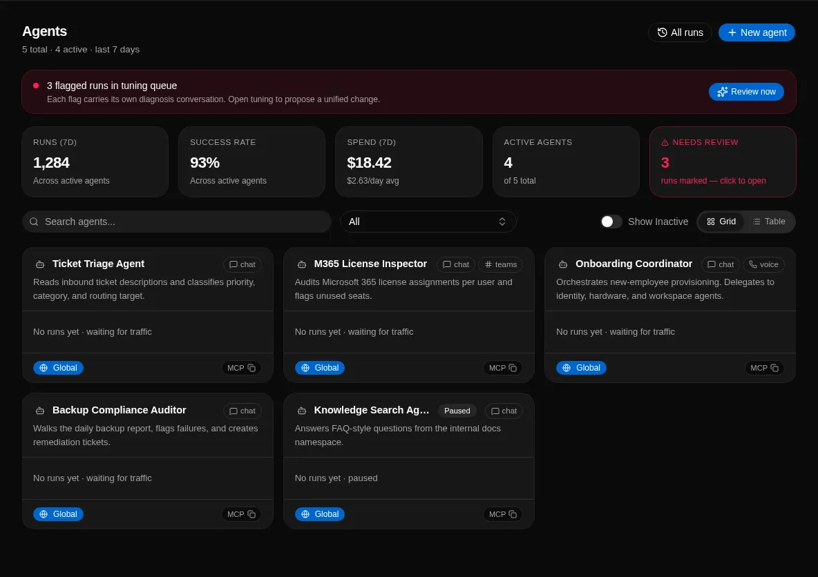 Agent fleet dashboard