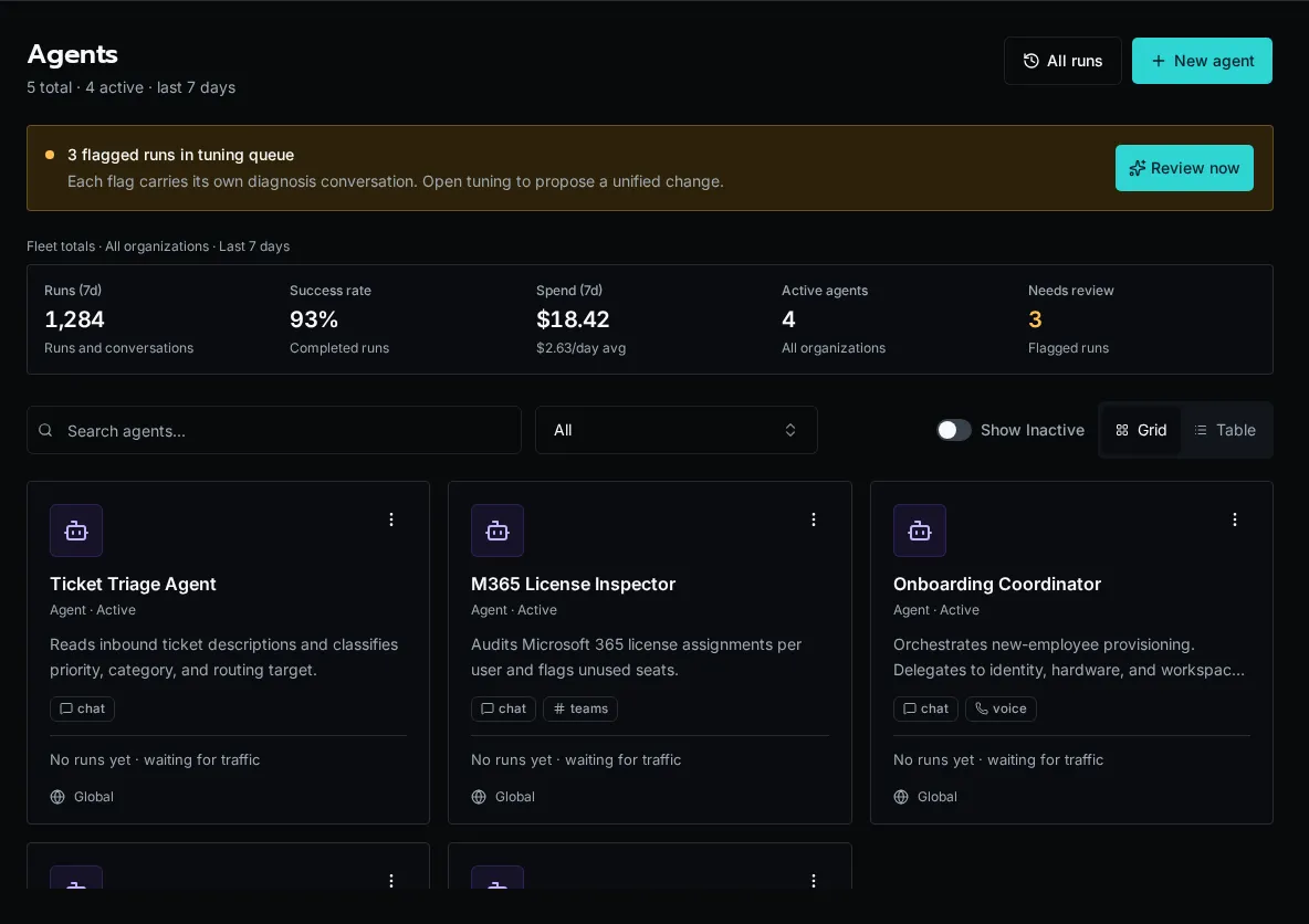 Agent fleet dashboard