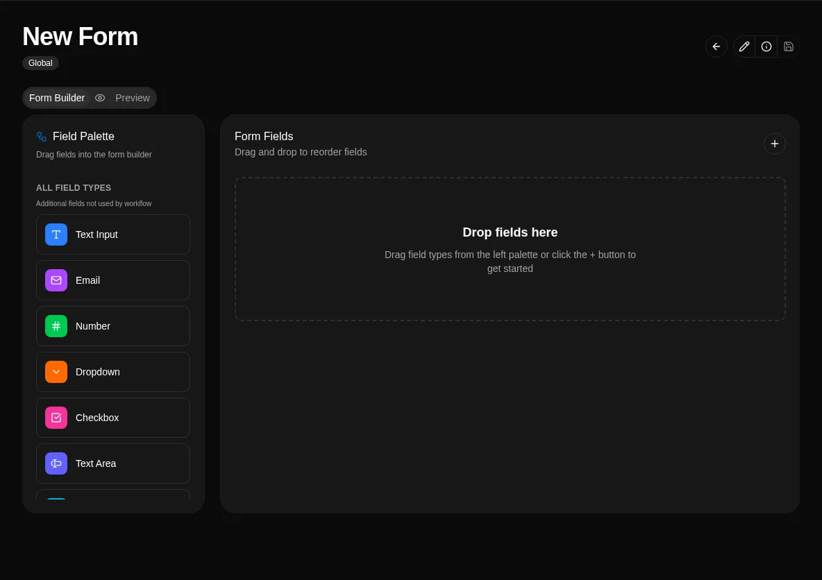 Form builder with department and manager fields