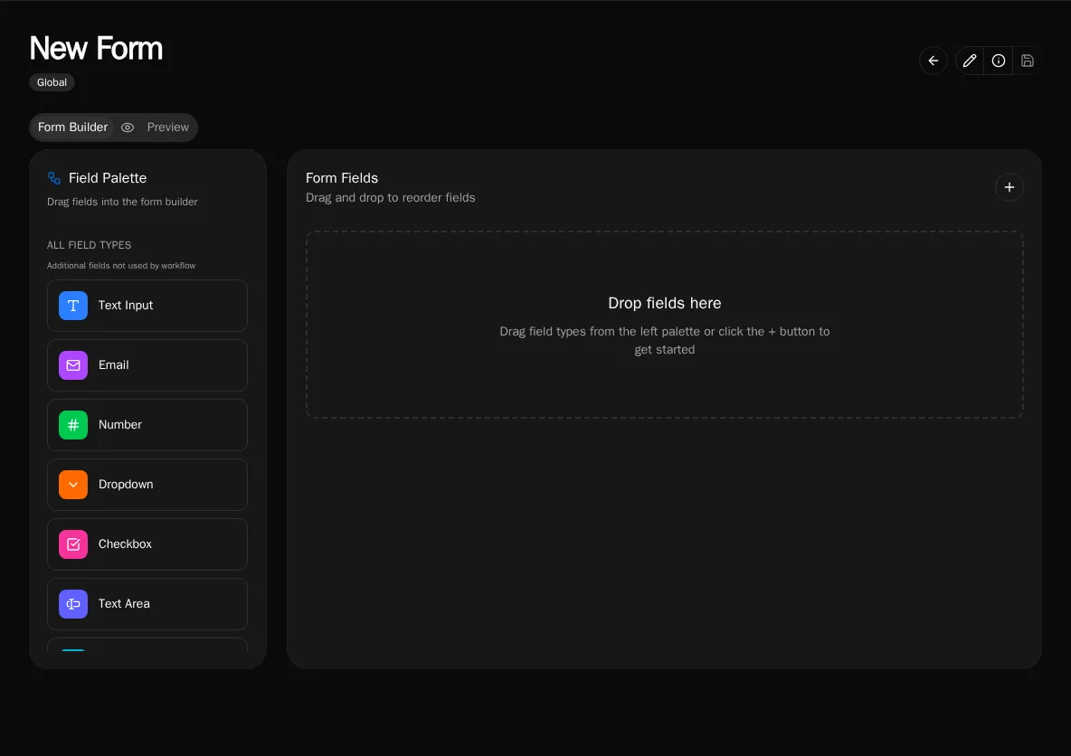 Form builder with department and manager fields