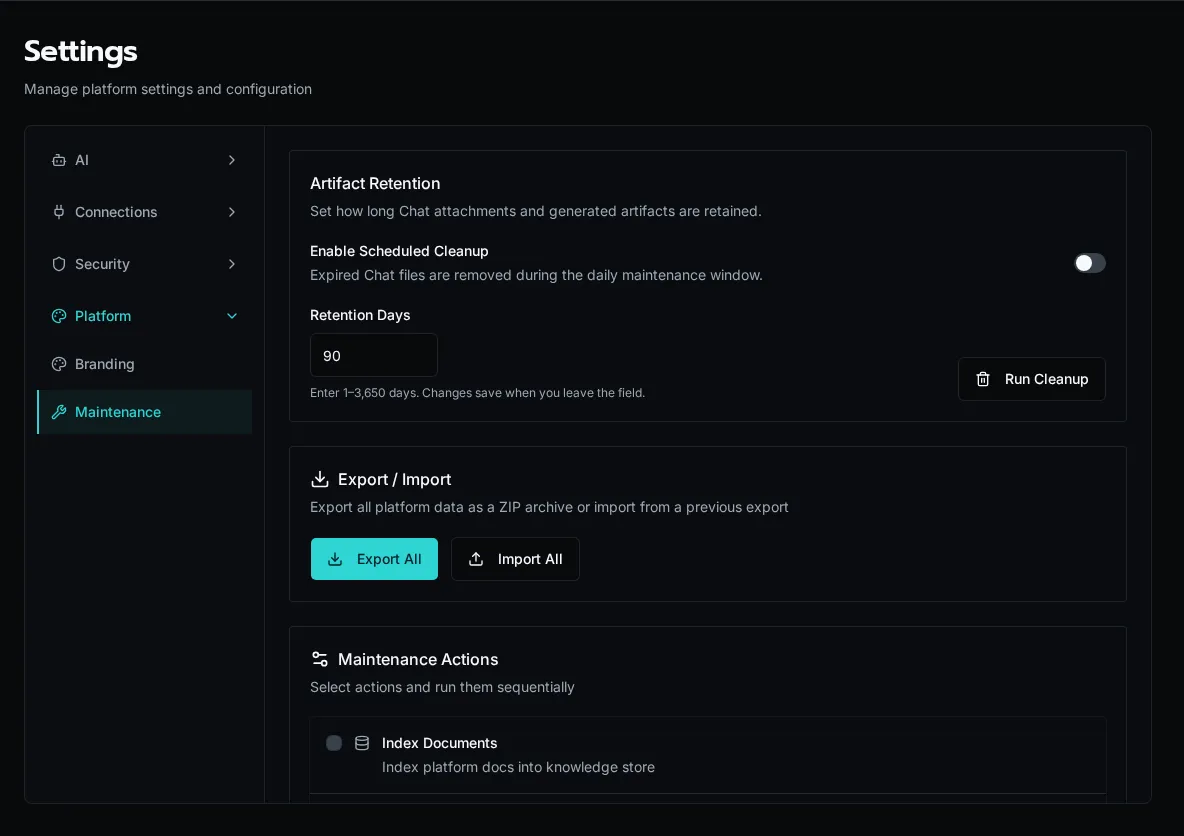 Maintenance tab showing the app dependency scan results