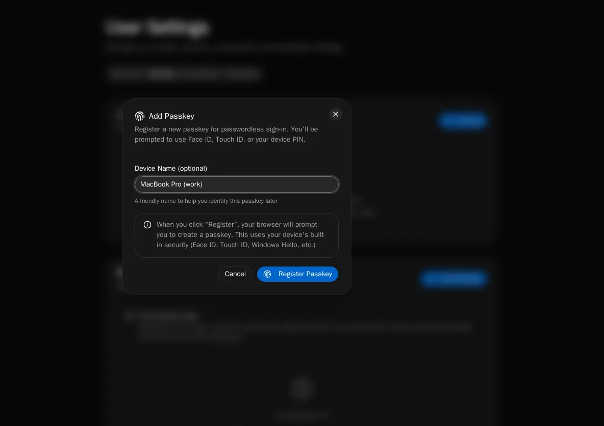 Name Passkey Prompt
