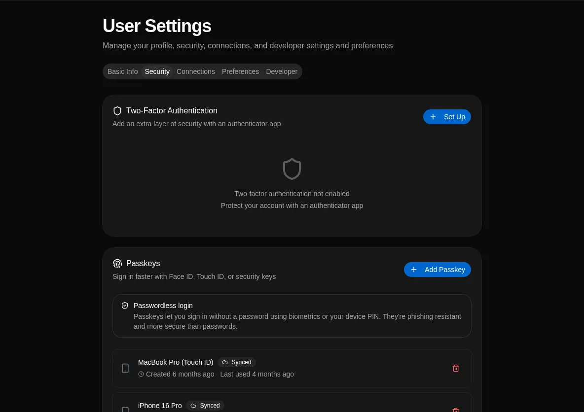 Registered Passkeys List