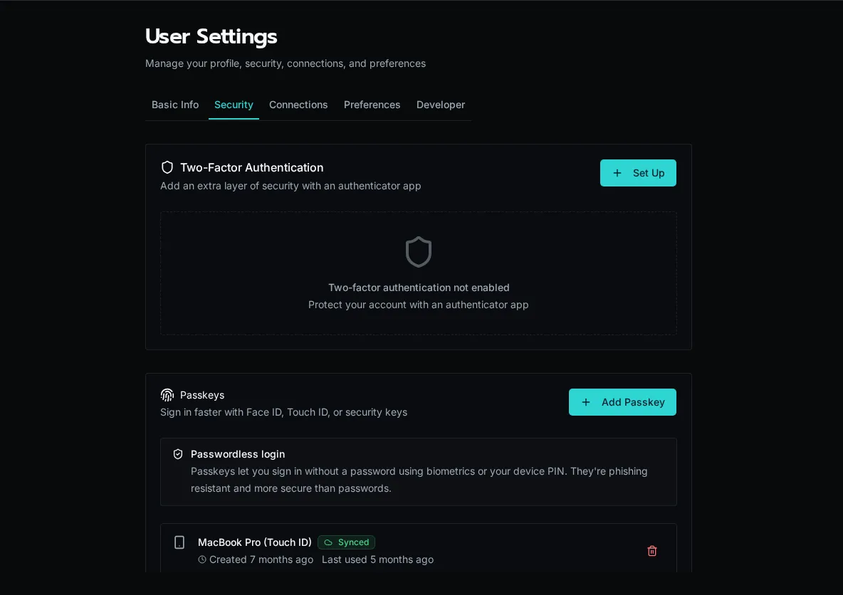 Registered Passkeys List