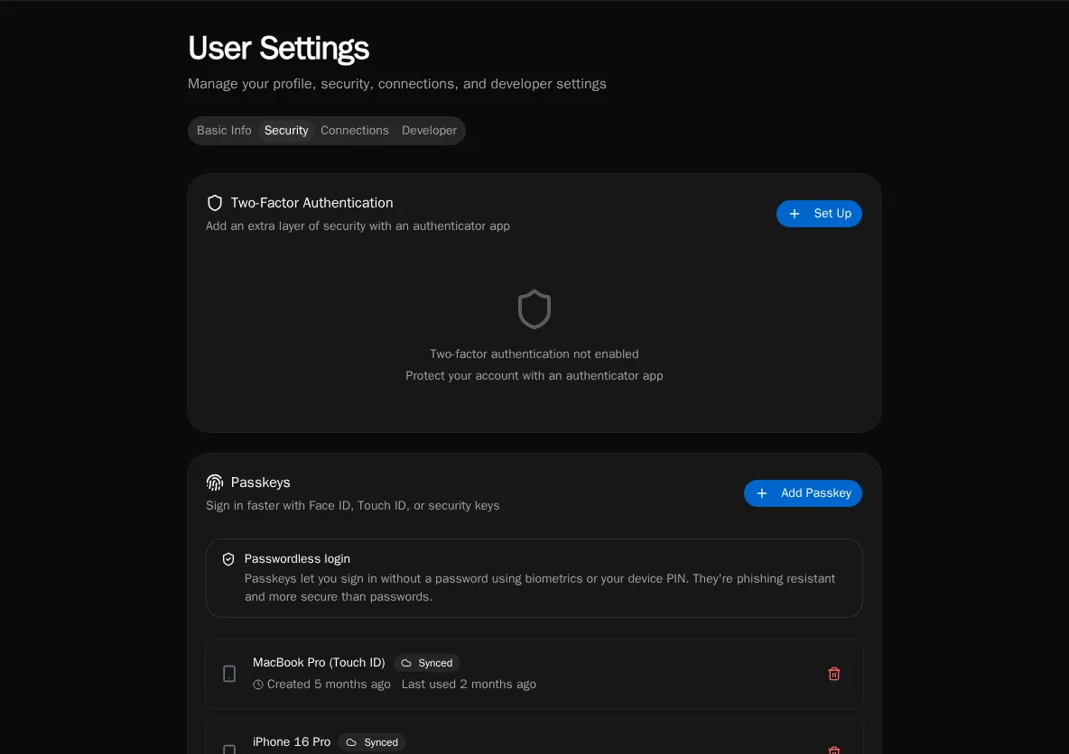 Registered Passkeys List