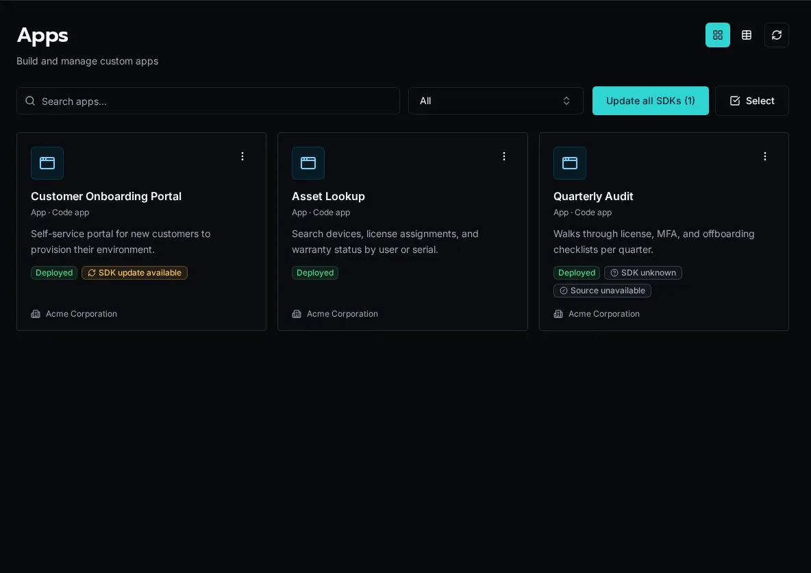 Apps with SDK drift and the bulk update control