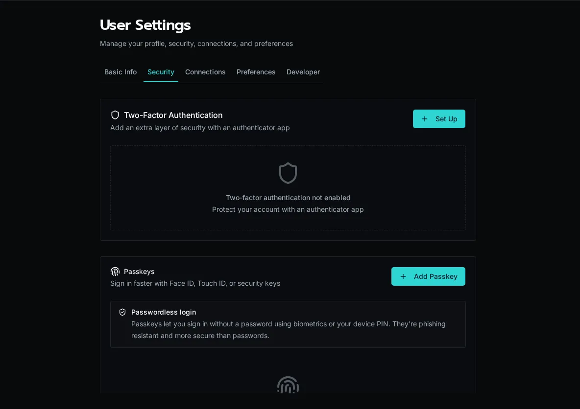 Security Tab Landing