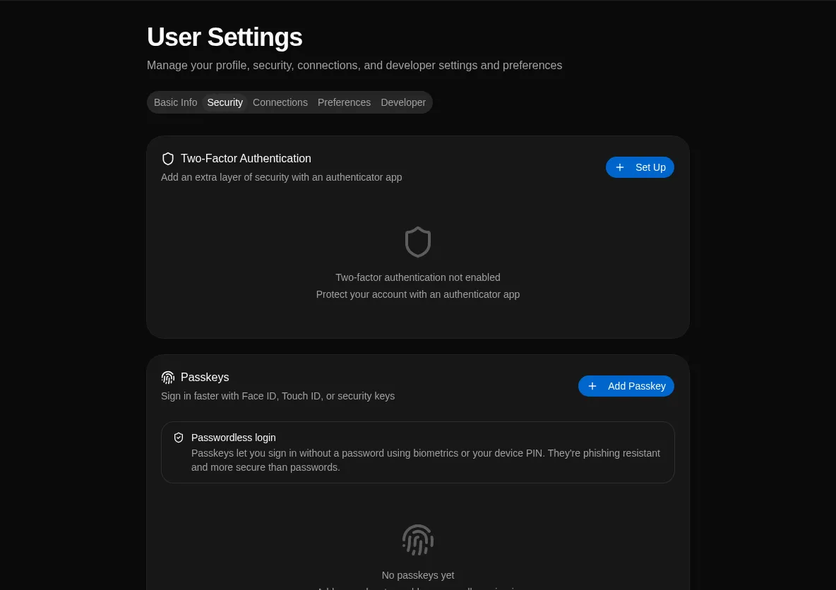 Security Tab Landing