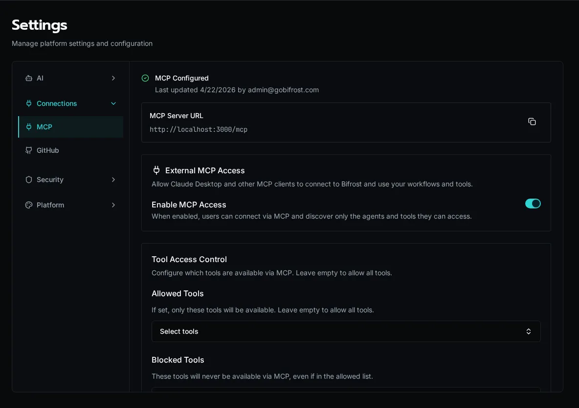 MCP settings page