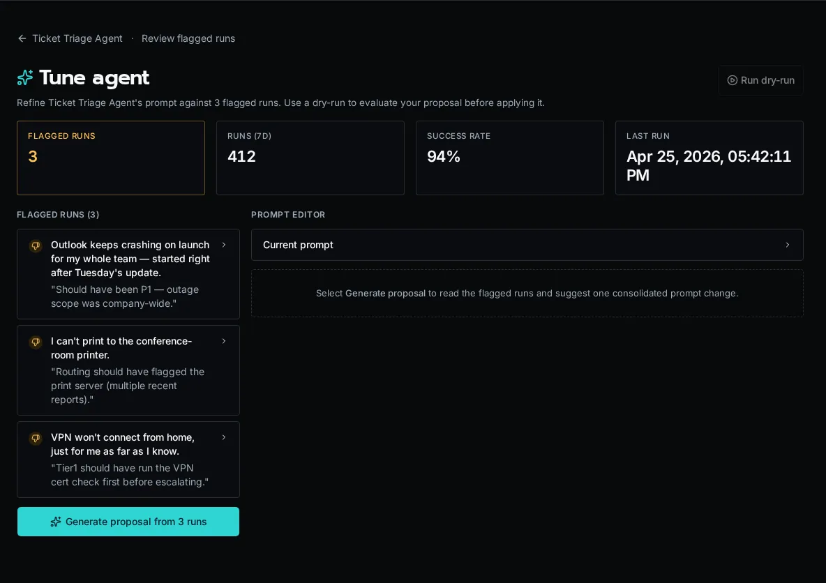 Agent tune workbench