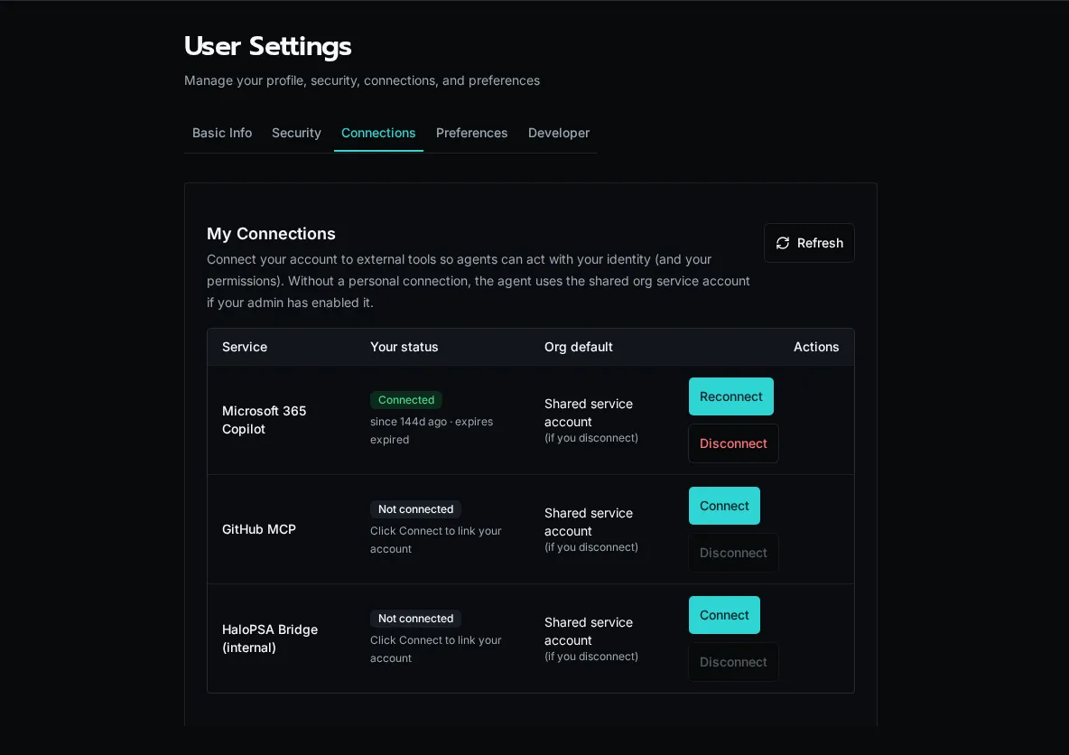 User MCP connections