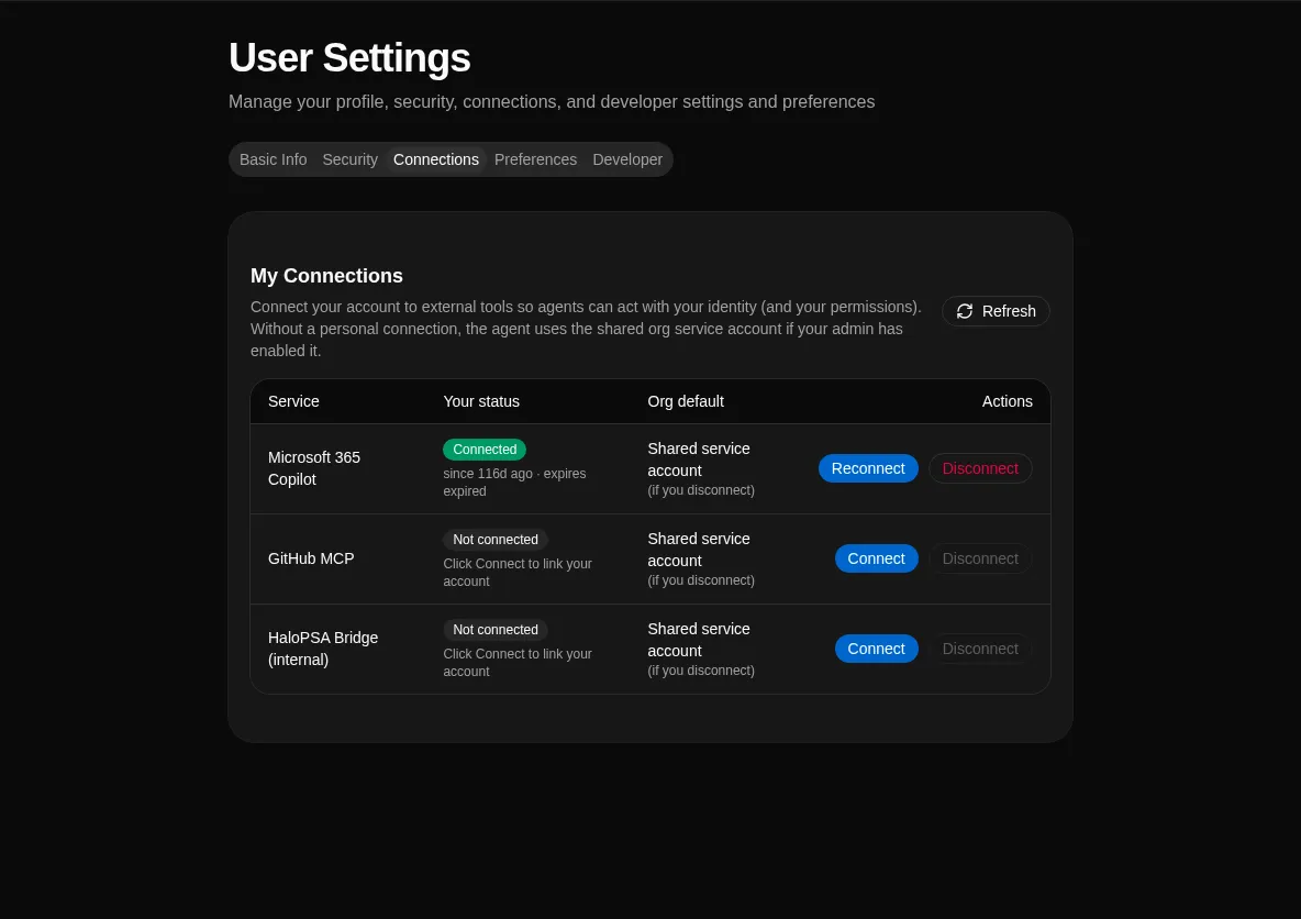User MCP connections