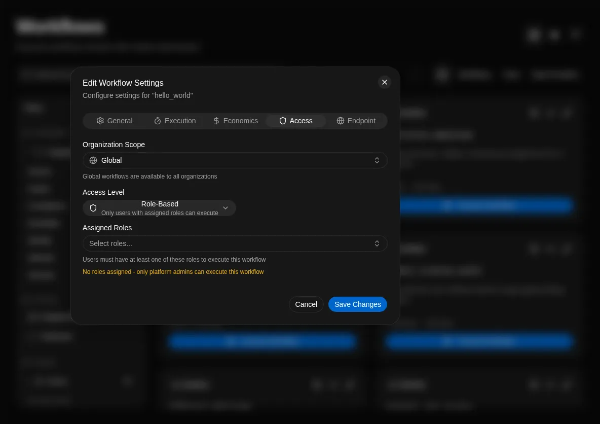 Workflow access settings