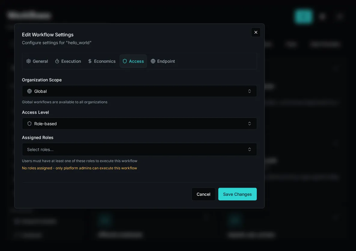 Workflow access settings