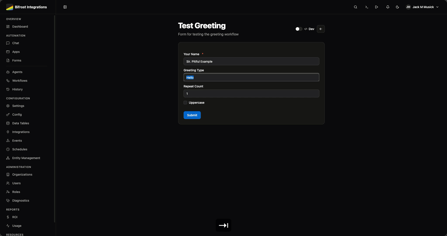 Dynamic user input demo